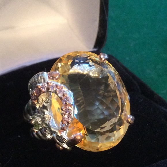 Awe Inspiring 27 CTW Genuine Citrine, Aquamarine & Pink Topaz Ring - Picture 3 of 15